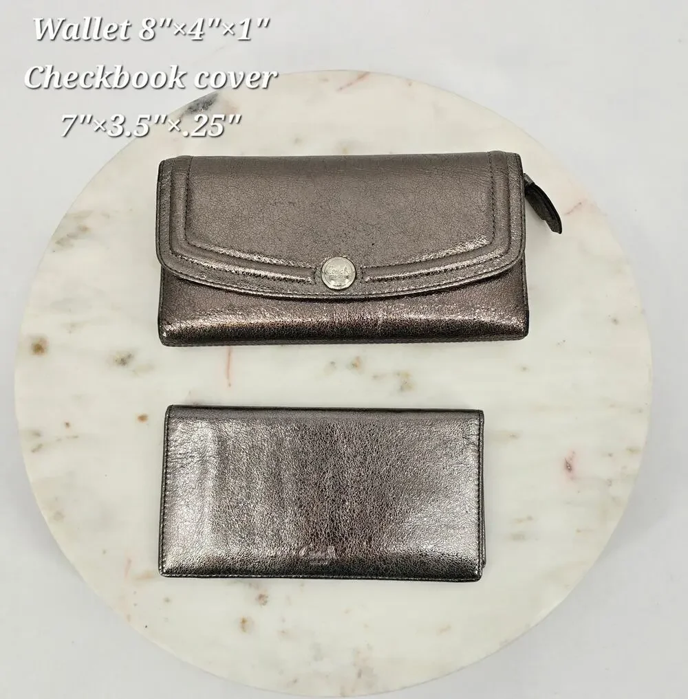 Coach Metallic Pewter‎ Leather Wallet & Checkbook Cover Set